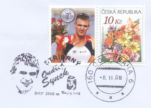 stamp cze 2006 mi 457 with cinderella ondrej synek cze m1x silver medal winner og beijing 2008