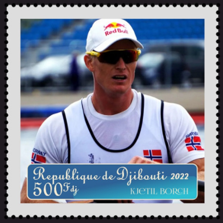 Stamp DJI 2022 unauthorized issue Kjetil Borch NOR M1X silver medal winner at OG Tokyo 2020