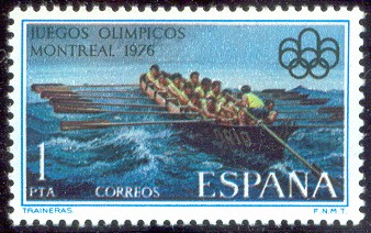 stamp esp 1976 july 9th og montreal mi 2233 fisherboat race