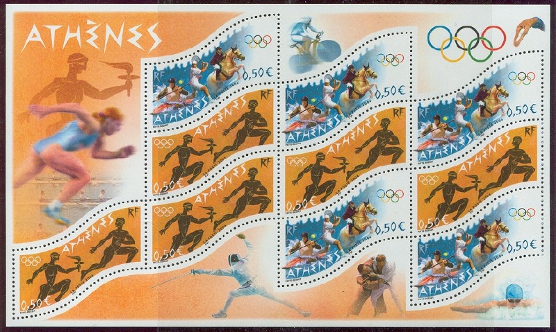 stamp fra 2004 og athens ms mi 3830 1 kb three 4x on left margin 