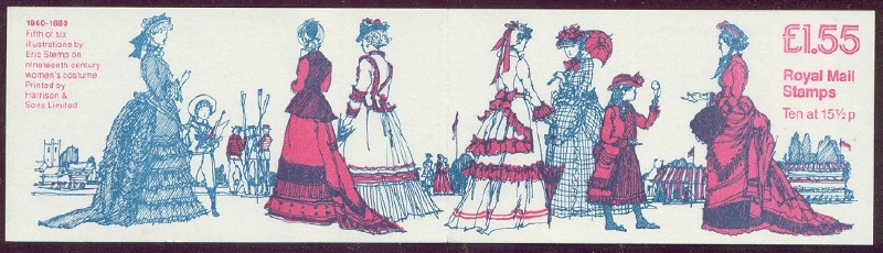 stamp gbr 1982 febr. 1st booklet fr 3b design 5 ten stamps at 15 5 p women s costumes at henley regatta 1860 1880