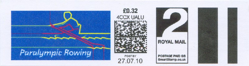 stamp gbr 2010 july 27th smartstamp paralympic rowing pictogram 