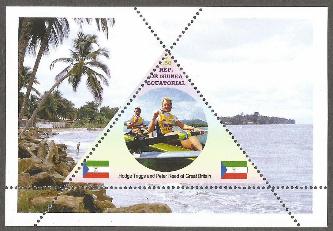 Stamp GEQ unauthorized undated issue depicting Andrew Tiggs Hodge Peter Reed GBR threefold Olympic champions 2008 2012 2016
