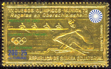 stamp geq 1972 oct. 30th og munich mi b 106 gold foil 4 race with green imprint gold medal 4 rfa 800 issued