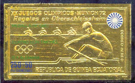 stamp geq 1972 oct. 30th og munich mi c 106 imperforated gold foil 4 race with green imprint gold medal 4 rfa 200 issued