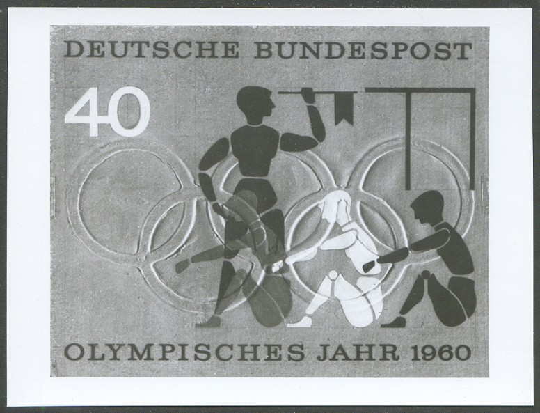 stamp ger 1960 olympic year b w photo of unissued design