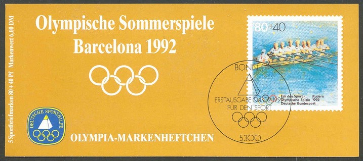 stamp ger 1992 febr. 6th og barcelona mi 1593 booklet deutsche sporthilfe philex omh 1