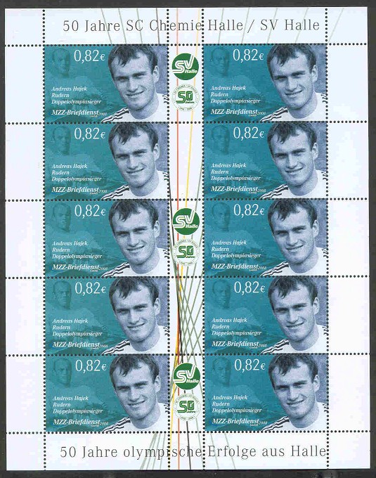 stamp ger 2008 june 30th mzz halle ms 10 values 0 82 cent andreas hajek olympic gold medal winner m4x 1992 1996 