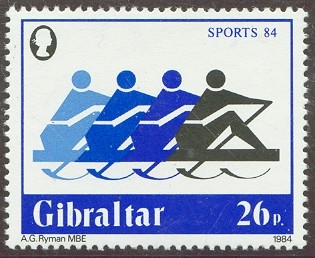 stamp gib 1984 may 25th sports mi 479 four identical pictogrammes 4x 