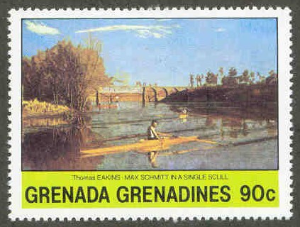 stamp grn grenadines 1981 jan. 25th paintings t. eakins max schmitt in a single scull 