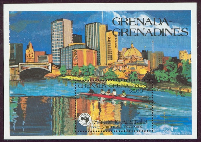 stamp grn grenadines 1984 sept. 21st ss ausipex yarra river melbourne with 4 