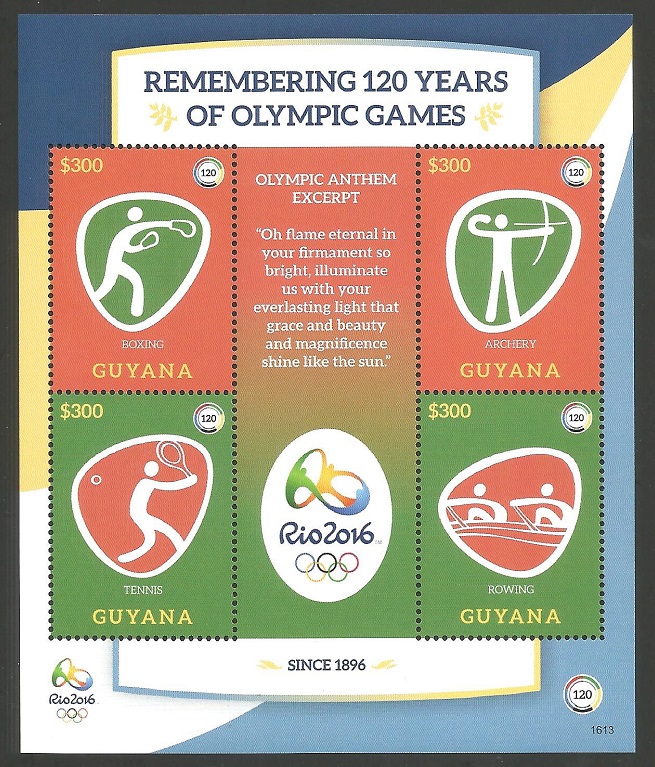 Stamp GUY 2016 MS OG Rio de Janeiro Remembering 120 years of Olympic Games Kopie