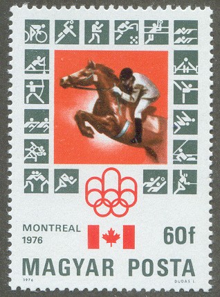 stamp hun 1976 june 29th og montreal mi 3126 a equestrian pictogram in left margin 