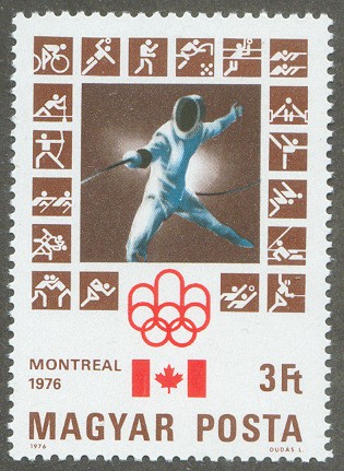 stamp hun 1976 june 29th og montreal mi 3129 a fencing pictogram in left margin 