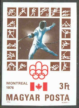 stamp hun 1976 june 29th og montreal mi 3129 b imperforated fencing pictogram in left margin 
