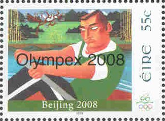 stamp irl 2008 july 15th og beijing mi 1836 with overprint olympex 2008 