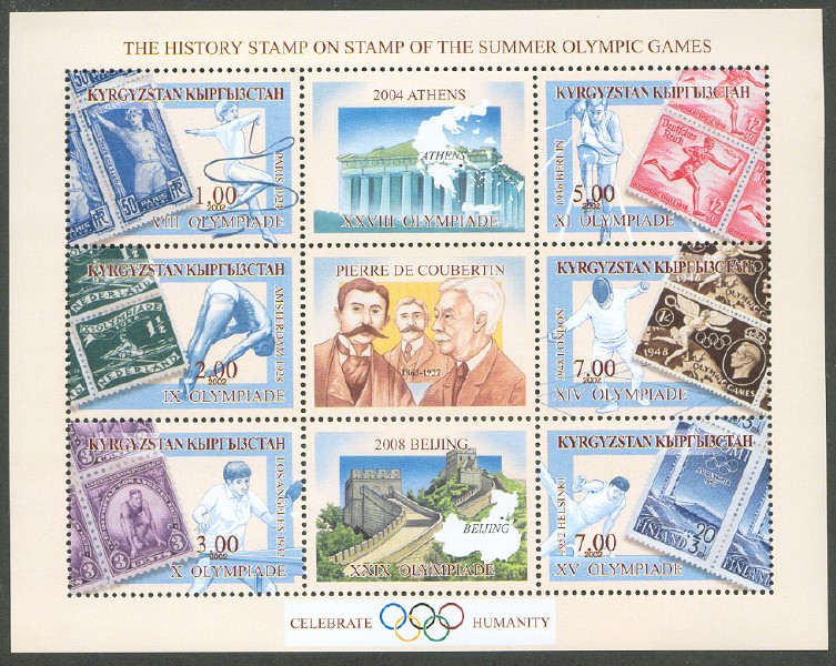 stamp kgz 2002 aug. 28th mi bl. 32 history of summer olympic games ss with stamp ned 1928