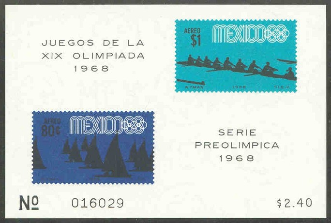 stamp mex 1968 march 21st og mexico mi bl. 13 stamps mi 1267 1268 sailing rowing 
