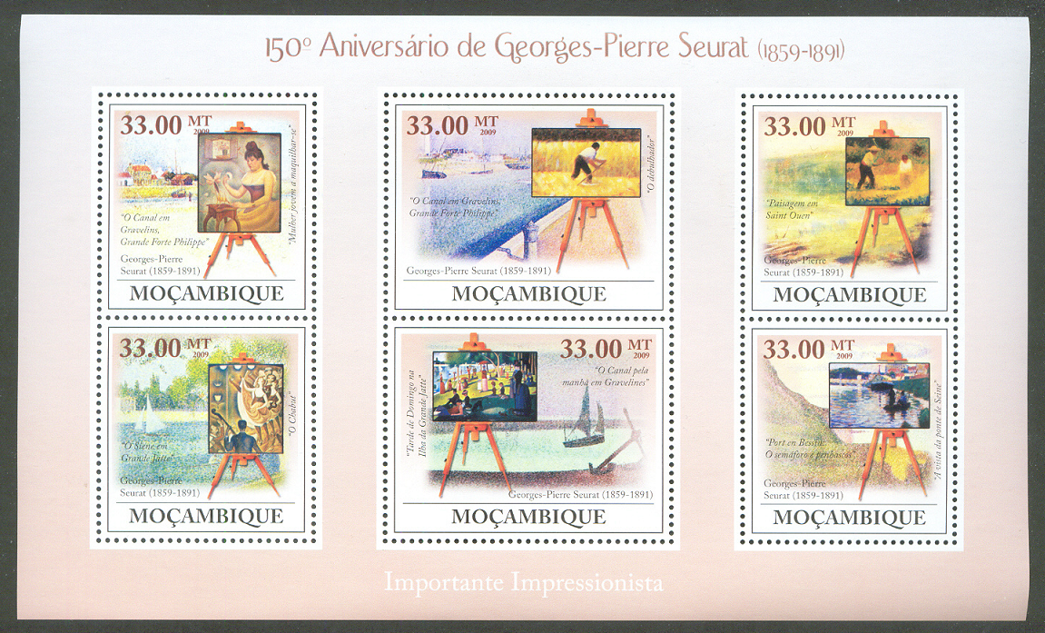 Stamp MOZ 2009 Nov. 30th Mi 3441 46 KB MS 150th anniversary of G. P. Seurat 1859 1891