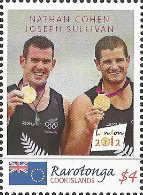 Stamp COK RAROTONGA OG London 2012 M2X gold medal winners Nathan Cohen Joseph Sullivan NZL