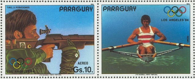 stamp par 1984 jan. 12th og los angeles shooting with attached label depicting p.m.kolbe ger in his single scull 