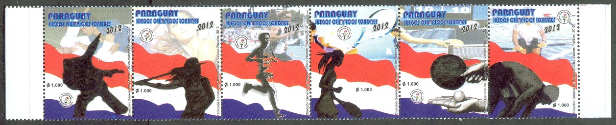 stamp par 2012 og london strip of 6 stamps