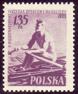 stamp pol 1955 july 27th mi 938 a youth games single sculler 