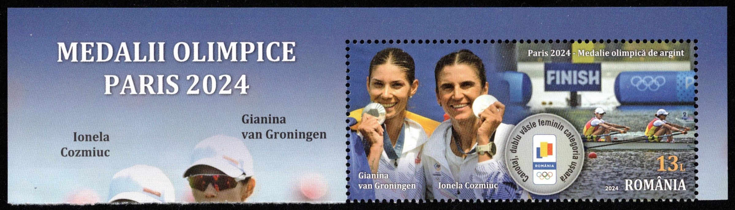 Stamp ROU 2024 OG Paris LW2X silver medal winners Giana van Groningen Ionela Cozmuc ROU II