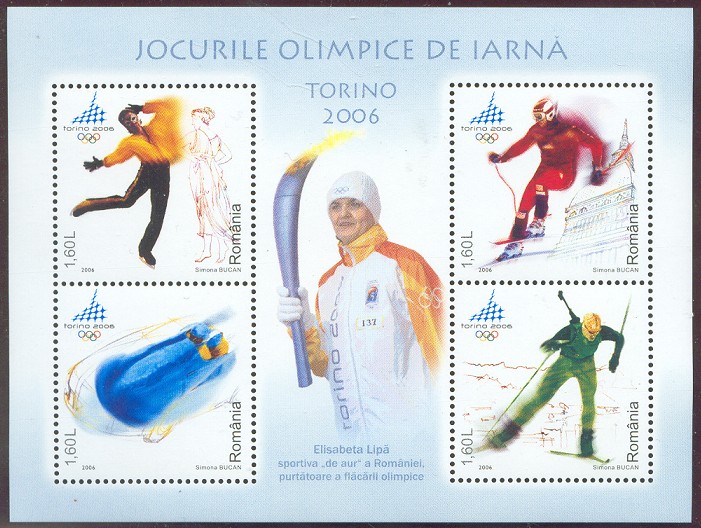 stamp rom 2006 febr. 1st ss mi bl. 368 og winter torino e. lipa with olympic torch 