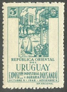 stamp uru 1948 oct. 9th mi 740 exposition of industry and agriculture paysandu drawing of tiny 4x 