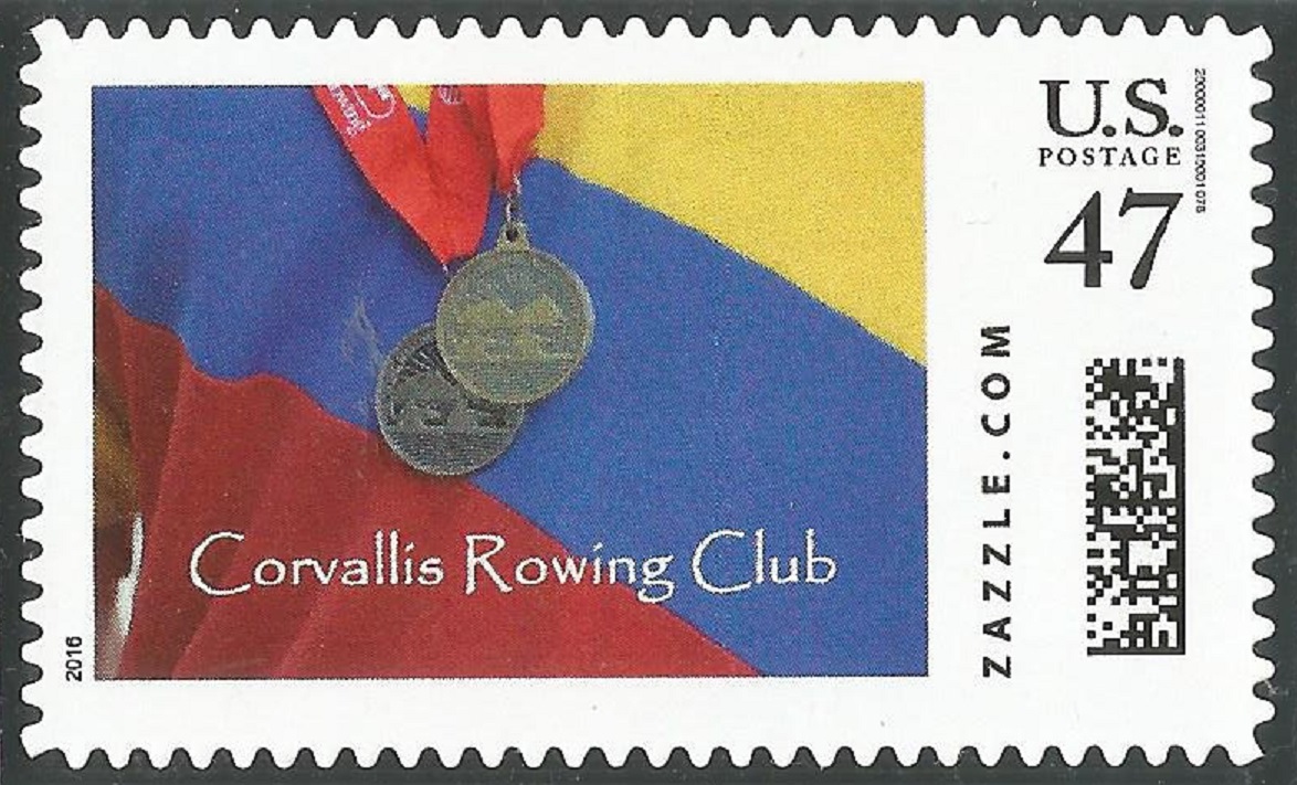 Stamp USA 2016 ZAZZLE.COM Corvallis RC Oregon FISA Maters medal presented on club colours 
