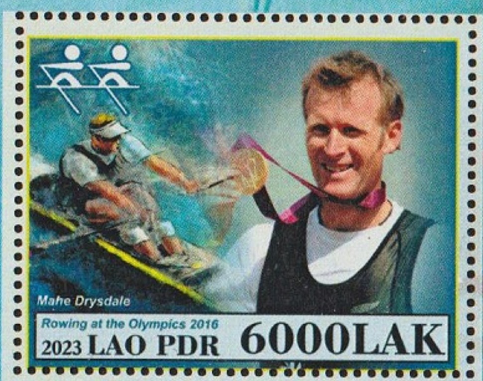 Stamp LAO 2023 Rowing at the Olympics 2016 I Mahé Drysdale NZL M1X Olympic champion