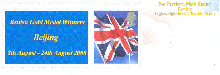 Stamp GBR 2005 Oct. 4th Mi 2341 with British Gold Medallists at OG Beijing LM2X on tab