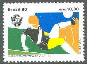 Stamp BRA 1990 March 5th Club de Regatas Vasco da Gama Rio de Janeiro Mi 2348 Club emblem soccer player