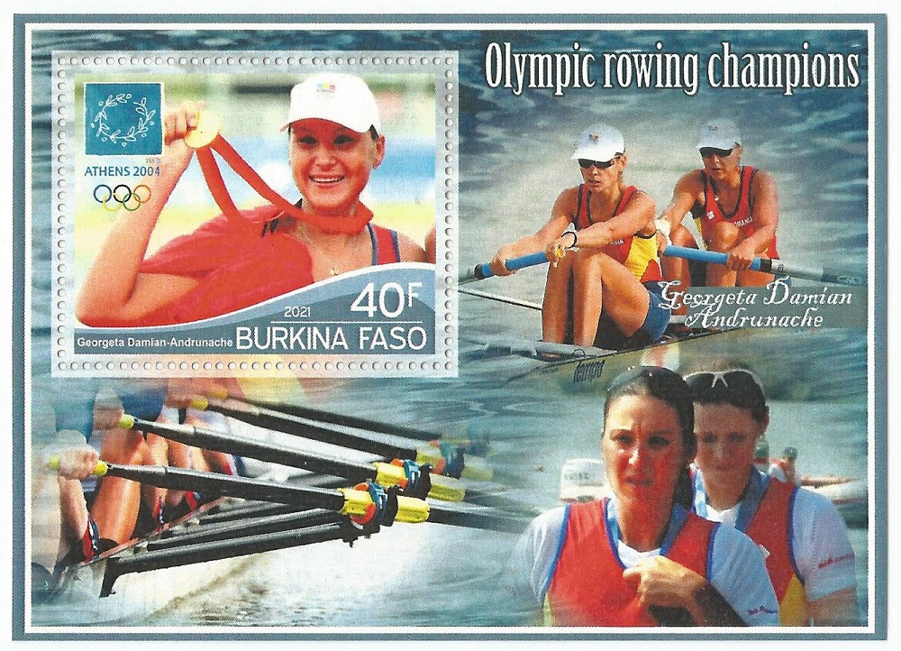 Stamp BUR 2021 SS Olympic rowing champions unauthorized issue Georgeta Damian Andrunache ROU