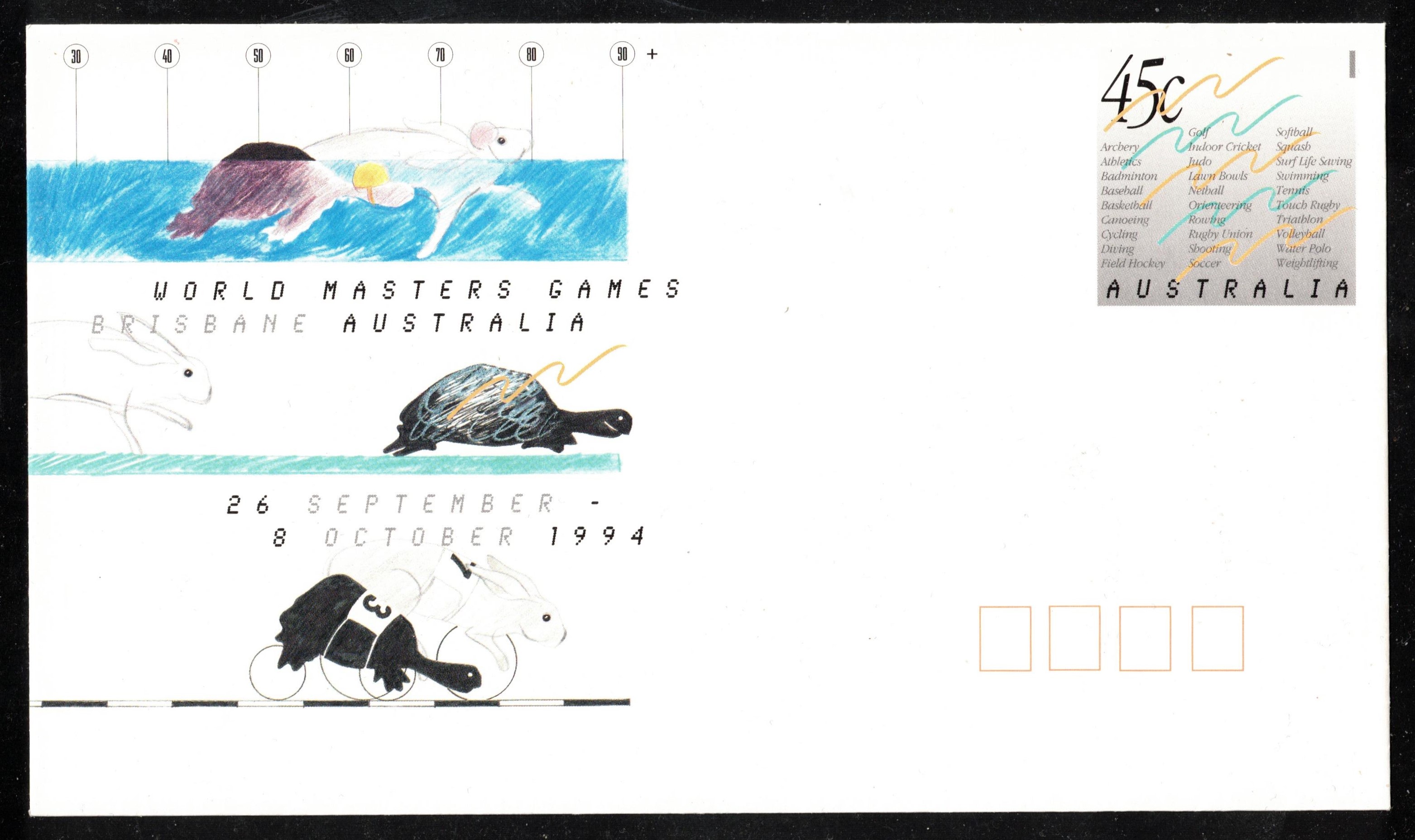 Stationary I AUS 1994 Aug. 11th Brisbane World Masters Games 29 different sports named on printed stamp