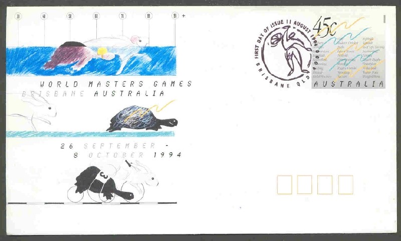 stationary i aus 1994 aug. 11th brisbane world masters games 29 different sports named on printed stamp jpg
