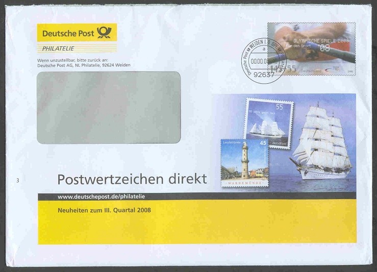 stationary i ger 2008 deutsche post philatelie   postwertzeichen direkt   with pm weiden 00.00.08 18