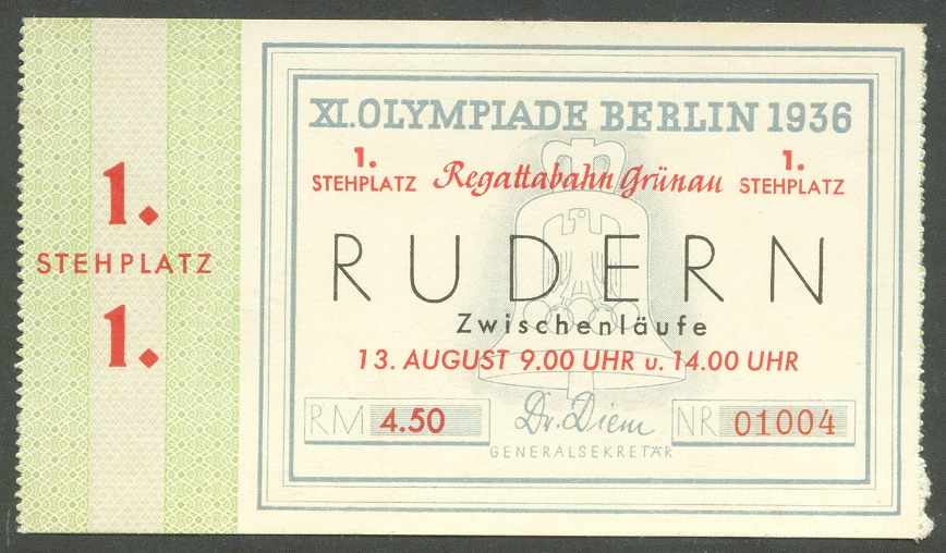 ticket ger 1936 aug. 13th og berlin
