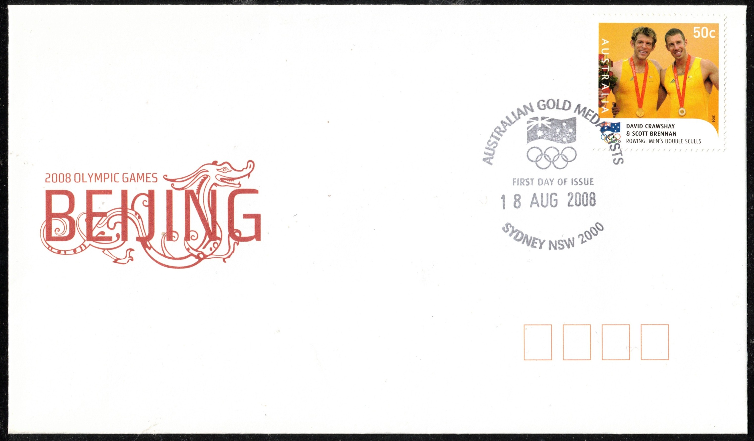 FDC AUS 2008 Aug. 18th Sydney D. Ginn D. Free M2 gold medal winners at OG Beijing