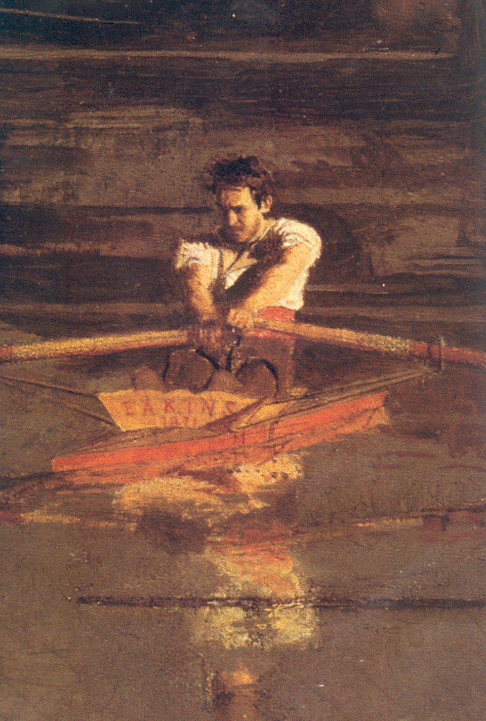 Painting USA Max Schmitt in a single scull byy Thomas Eakins 1871 detail