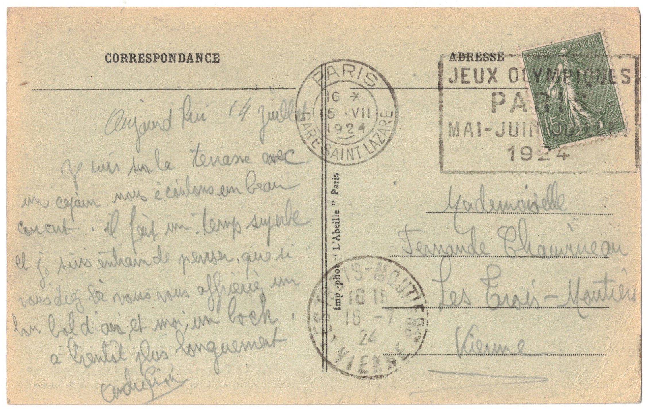 PM FRA 1924 July 15th Paris date of preliminary heats of the Olympic regatta