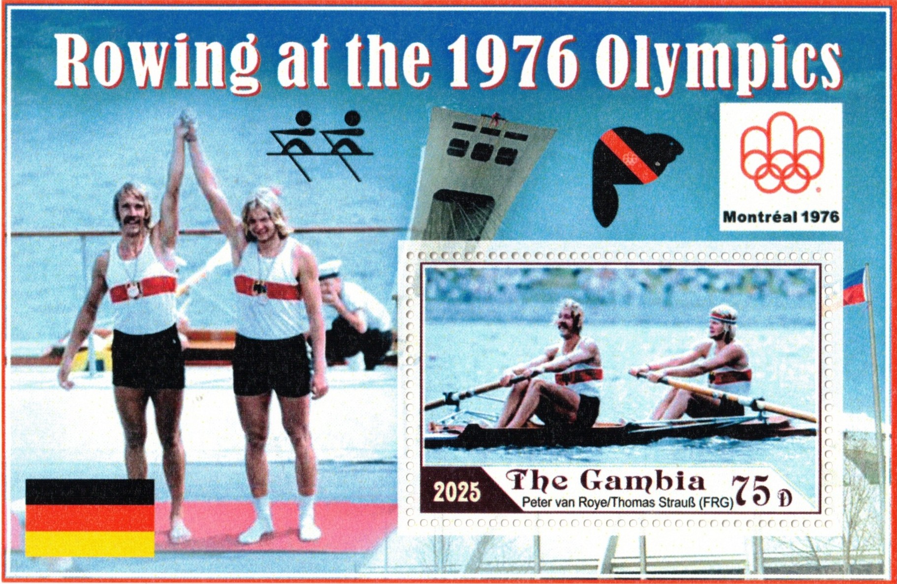 Stamp GAM 2025 SS unauthorized issue OG Montreal M2 bronze medal winners Peter van Roye Thomas Strauss GER